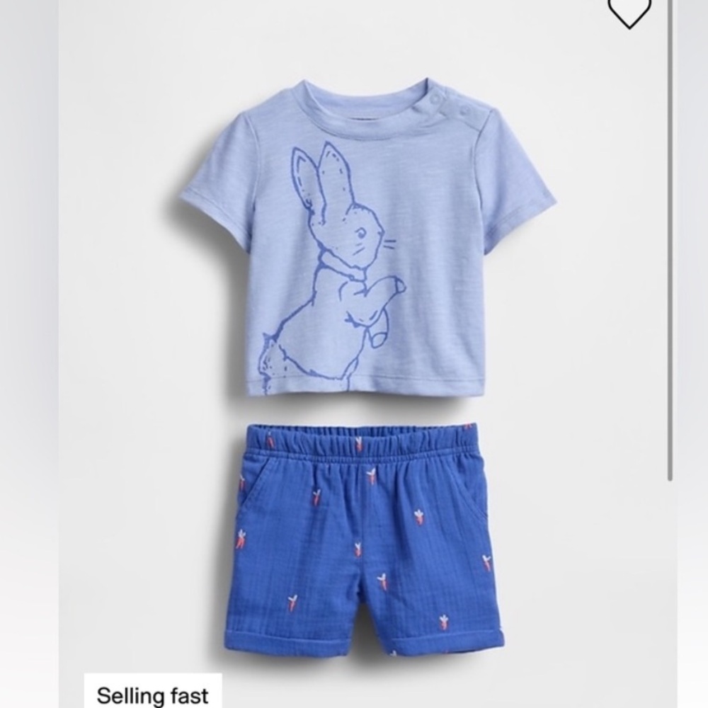 BabyGap Peter Rabbit 2 Piece Set Tshirt and Shorts Set Blue Size 0-3 Months
